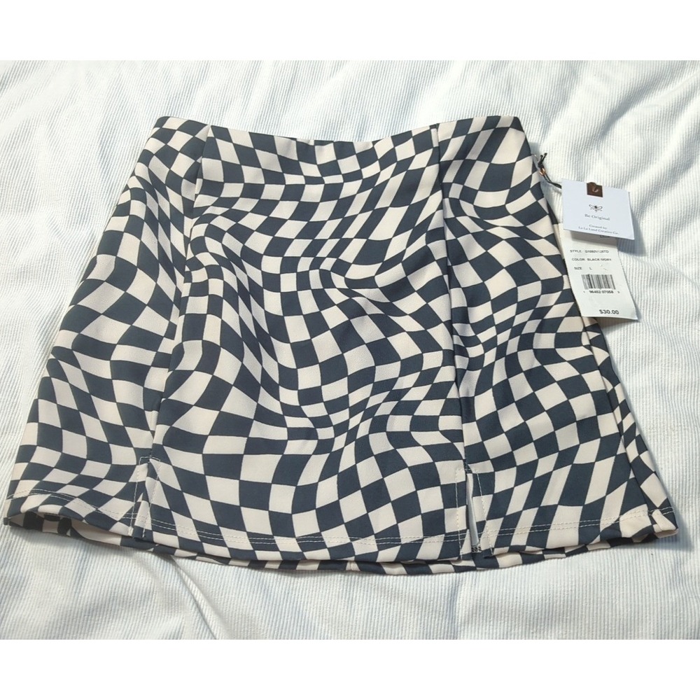 Originality La La Land Warped Checkerboard Mini Skirt Black Ivory Kids Large NEW